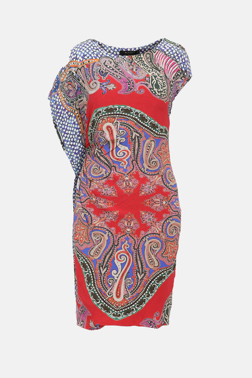 Etro Patterned Asymmetrical Ruched Dress