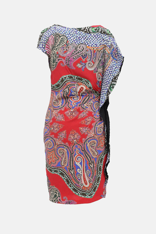 Etro Patterned Asymmetrical Ruched Dress