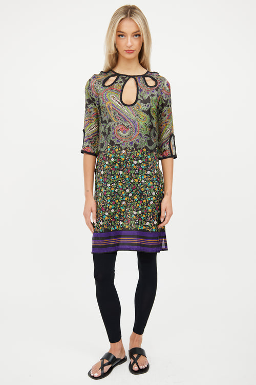Etro Black & Multi Silk Sheer Cutout Dress