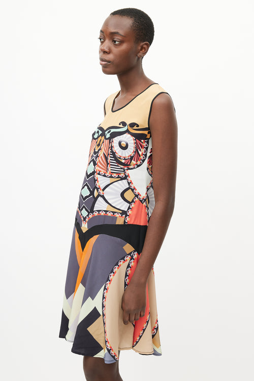 Etro Spring 2012 Beige & Multi Silk Print Dress