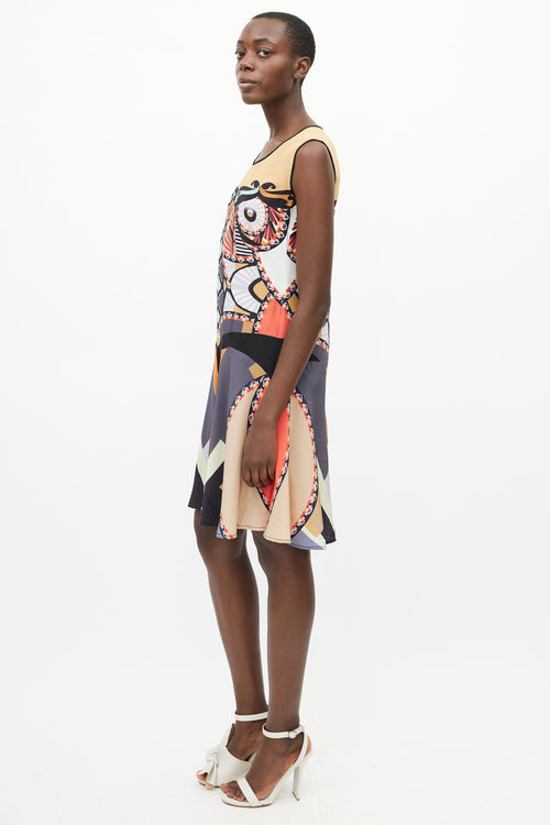 Etro Spring 2012 Beige & Multi Silk Print Dress