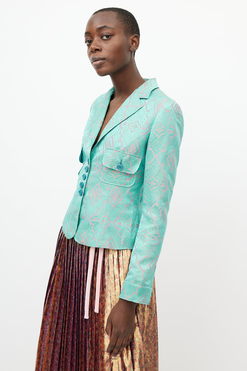 Etro Turquoise & Pink Brocade Blazer