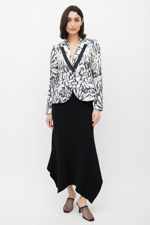 Etro White & Black Linen Floral Blazer