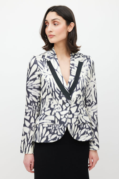 Etro White & Black Linen Floral Blazer
