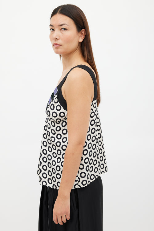 Etro White & Black Silk Embellished Printed Top