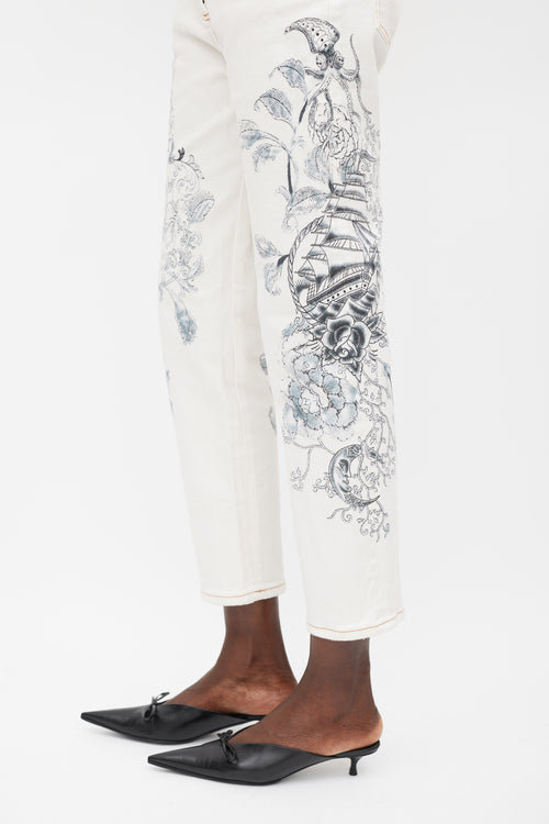 Etro White & Grey Printed Jeans