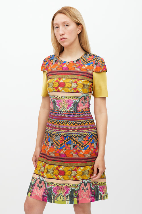 Etro Yellow & Multicolour Geometric Sheath Dress