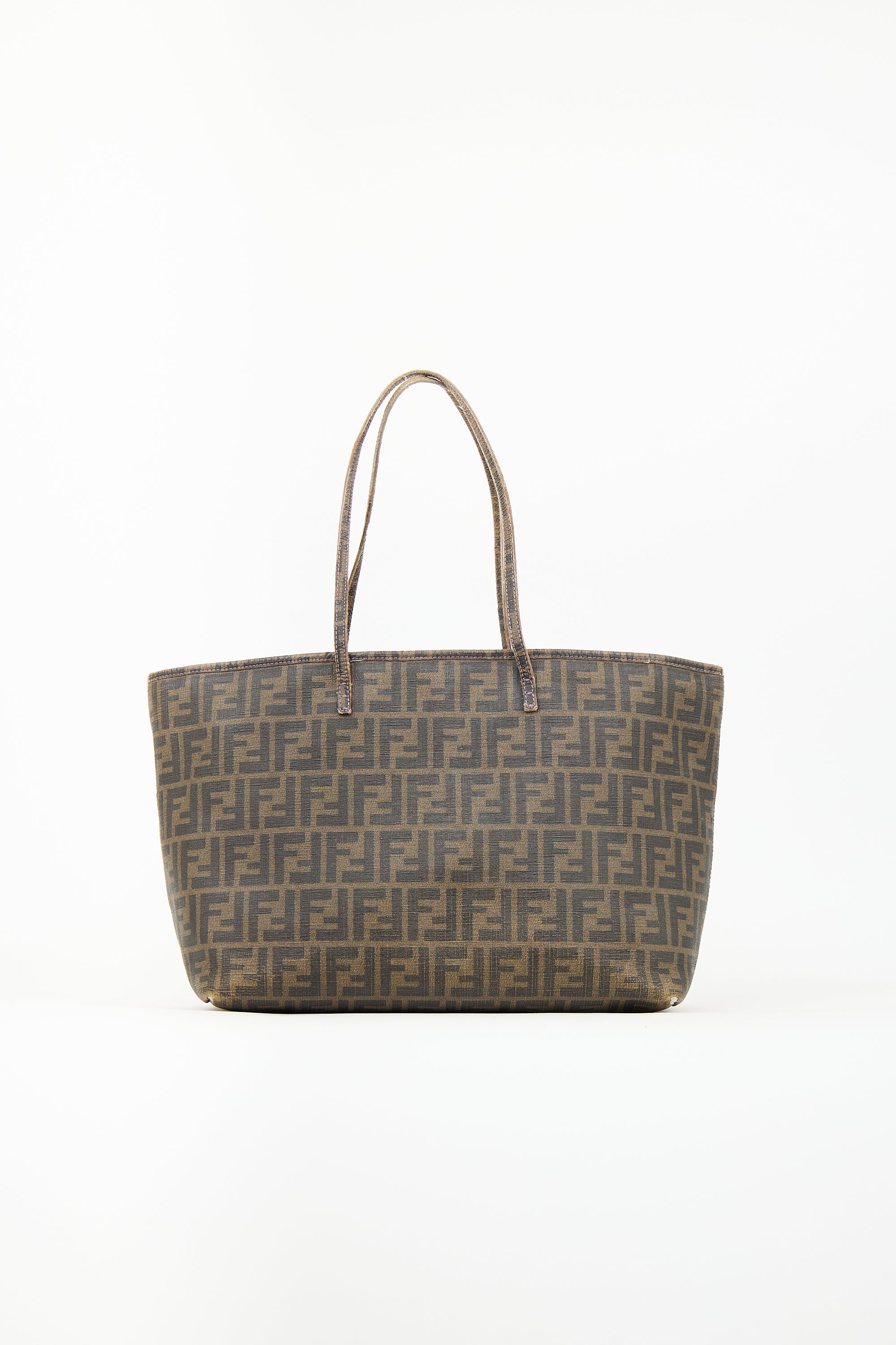 Fendi Brown Coated Canvas Zucca Roll Tote Bag