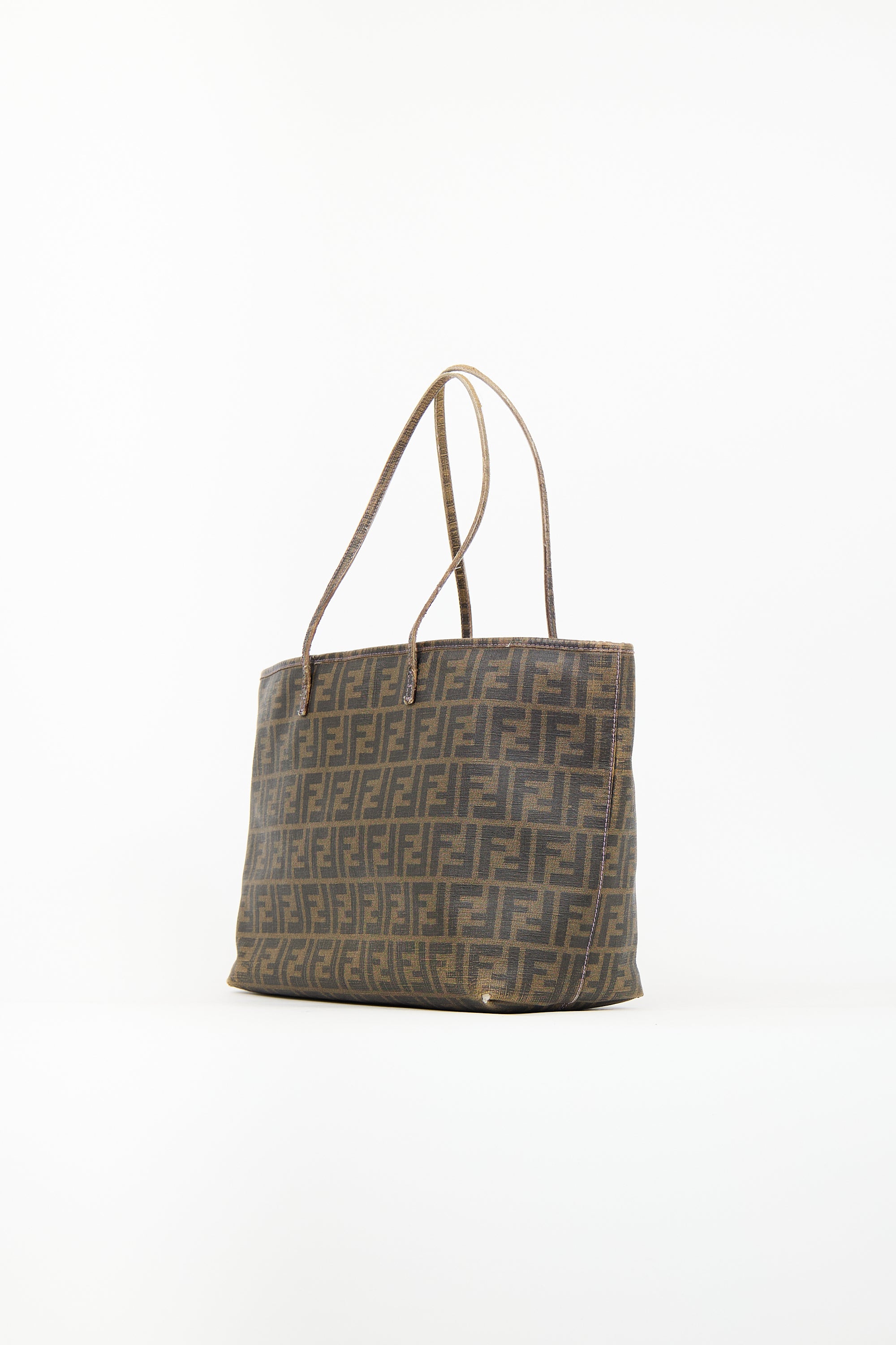 Fendi Brown Coated Canvas Zucca Roll Tote Bag