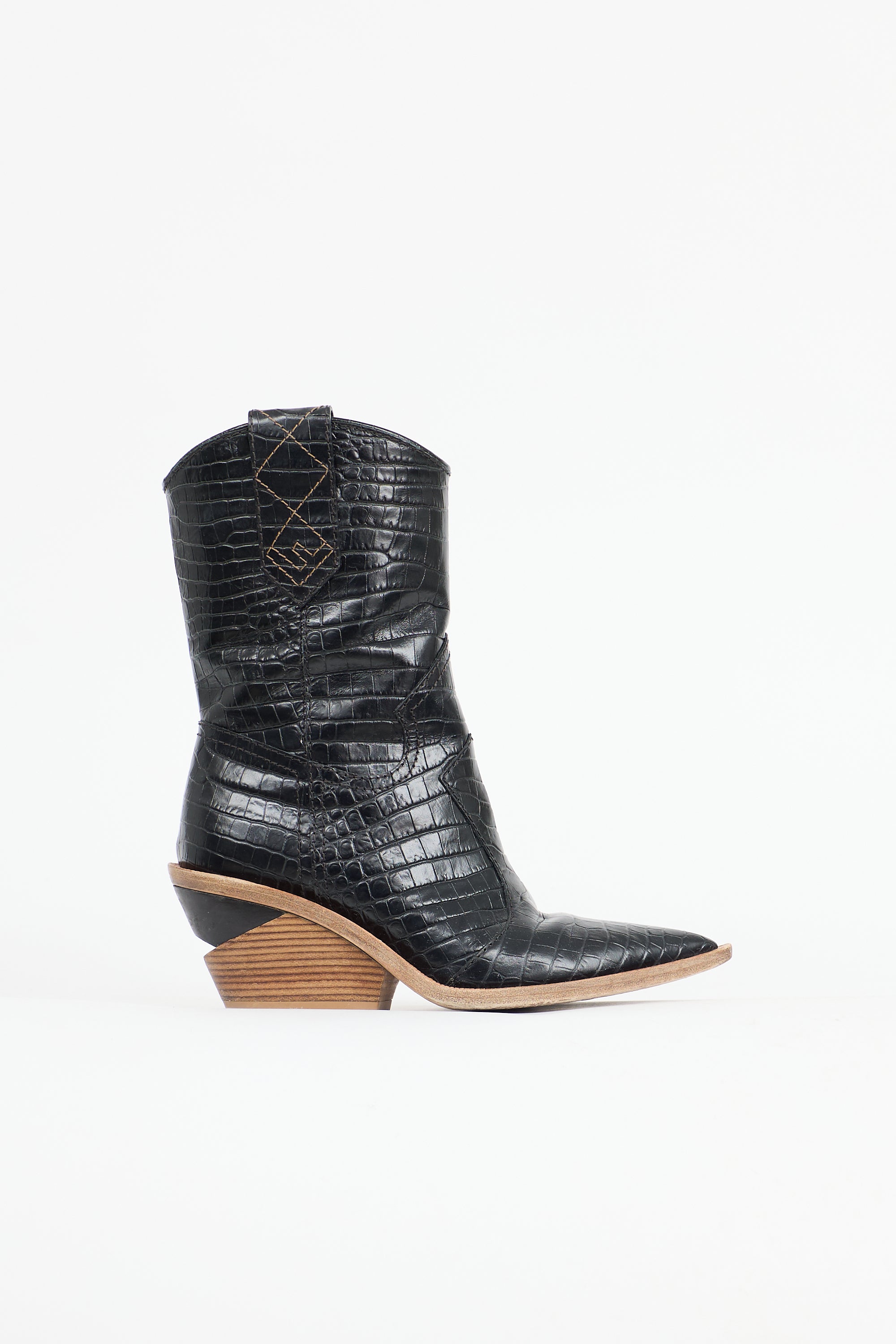 Fendi FW 2018 Embossed Leather Cowboy Boot
