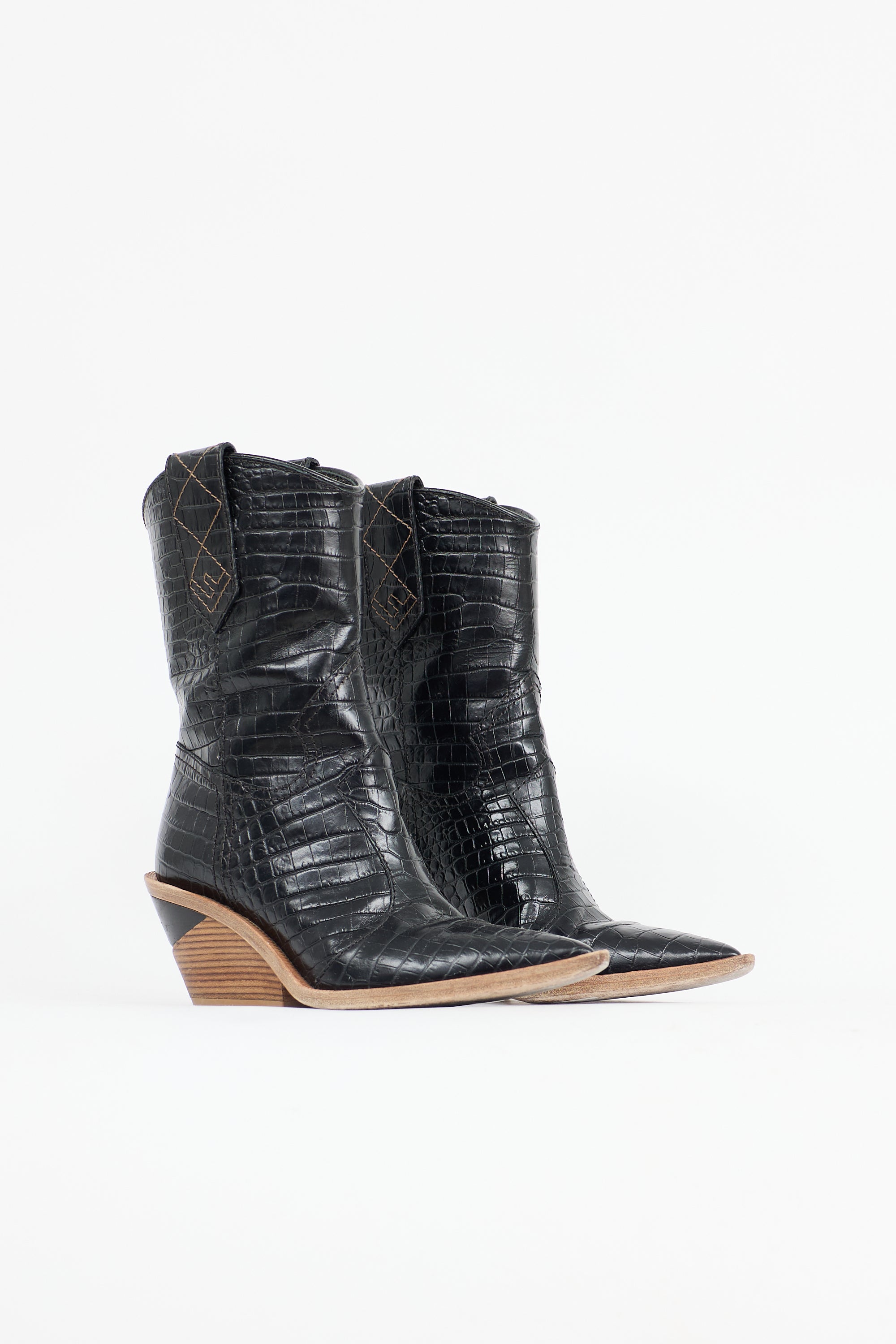 Fendi FW 2018 Embossed Leather Cowboy Boot