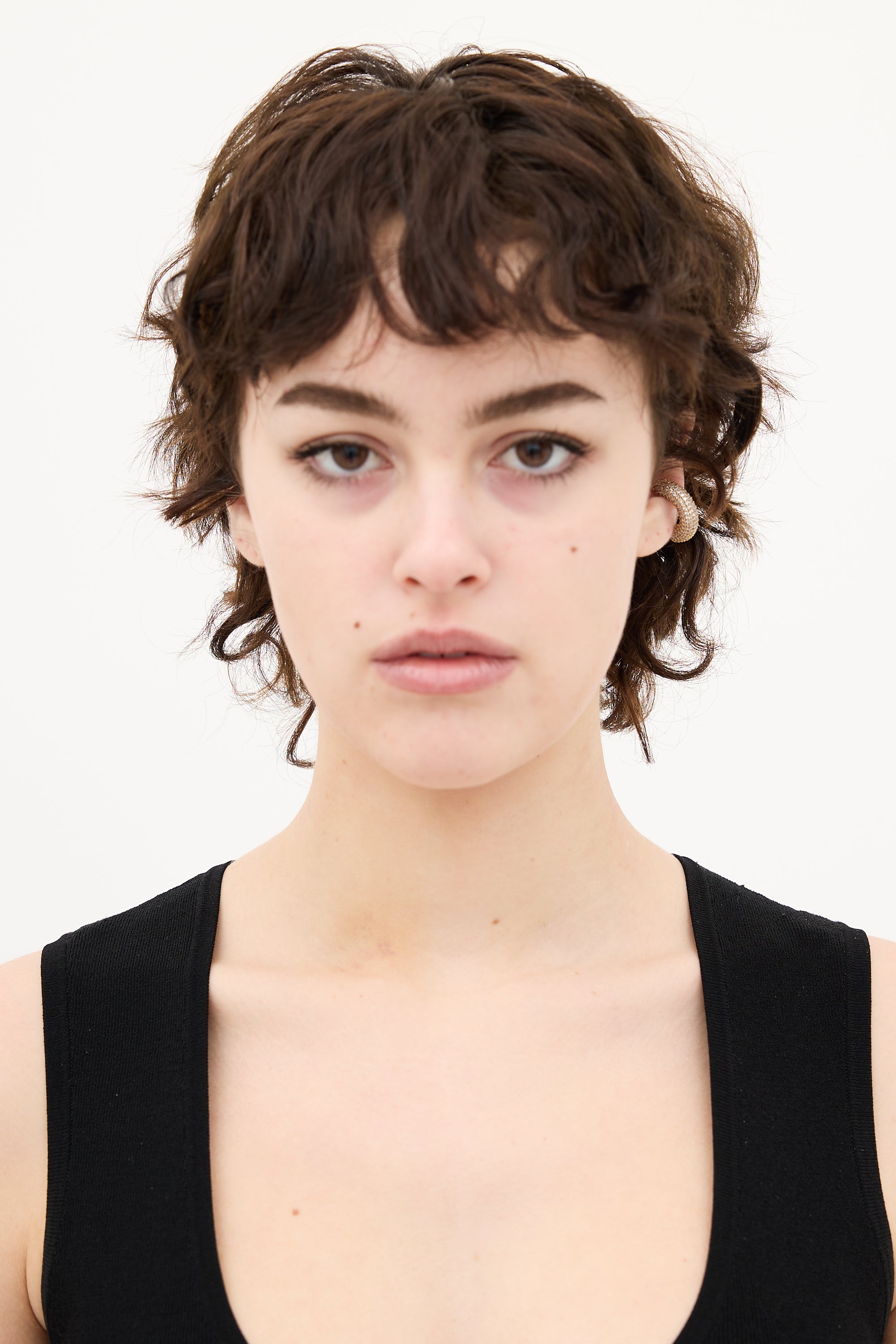 Fendi Gold & Crystal Cuff Single Earring