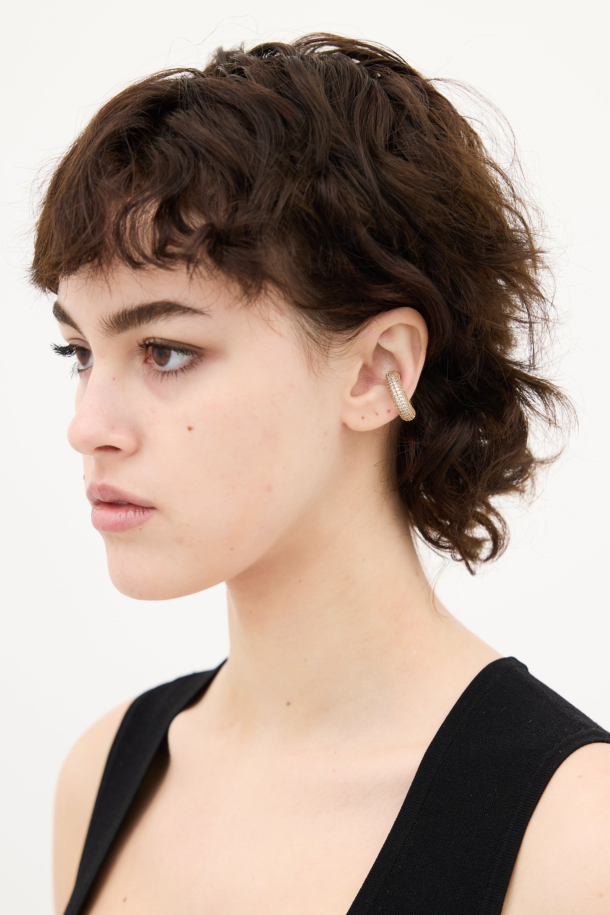 Fendi Gold & Crystal Cuff Single Earring