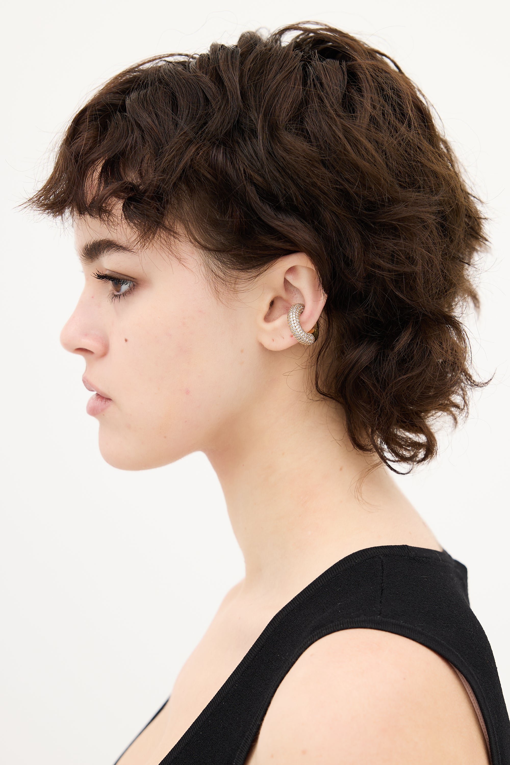 Fendi Gold & Crystal Cuff Single Earring