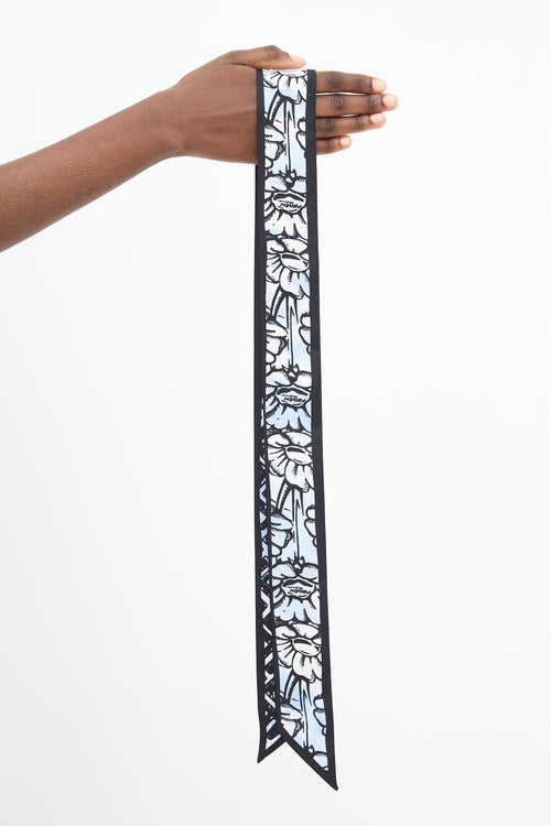 Fendi Light Blue & Black Floral FF Twill Scarf