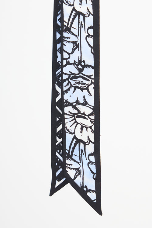 Fendi Light Blue & Black Floral FF Twill Scarf