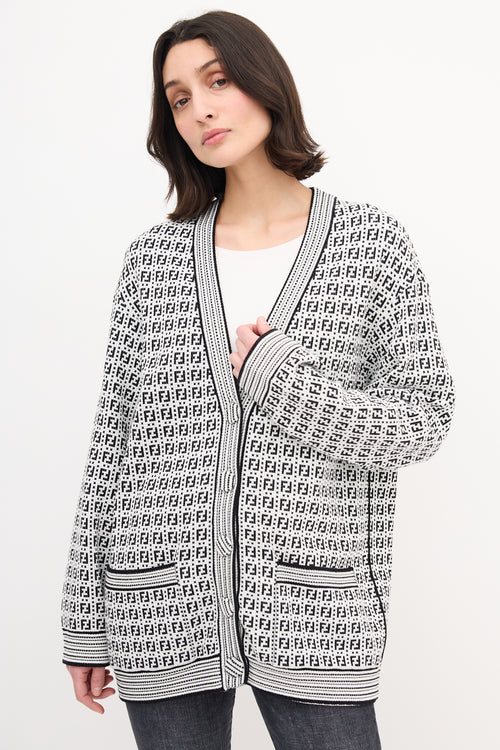 Fendi White & Black Allover FF Logo Cardigan