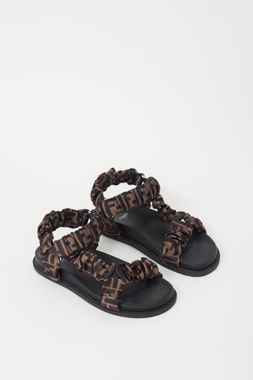 Fendi Black & Brown Satin Zucca Monogram Feel Sandal