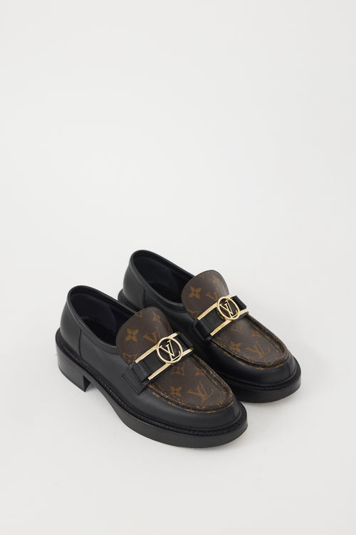 Louis Vuitton Black & Brown Leather Academy Monogram Loafer