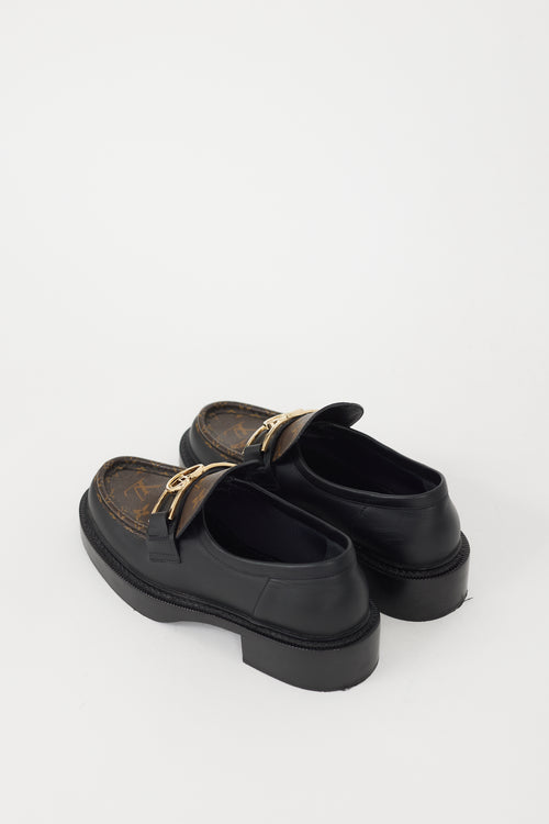 Louis Vuitton Black & Brown Leather Academy Monogram Loafer