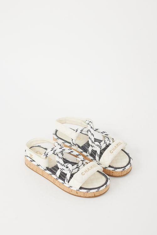 Chanel White & Black Leather Quilted Sandal