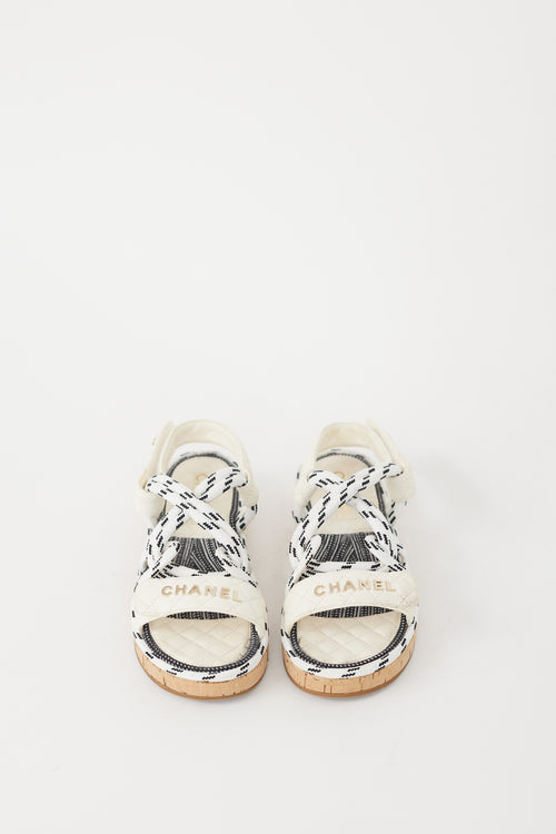 Chanel White & Black Leather Quilted Sandal