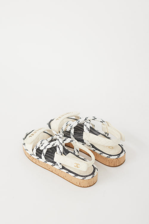 Chanel White & Black Leather Quilted Sandal