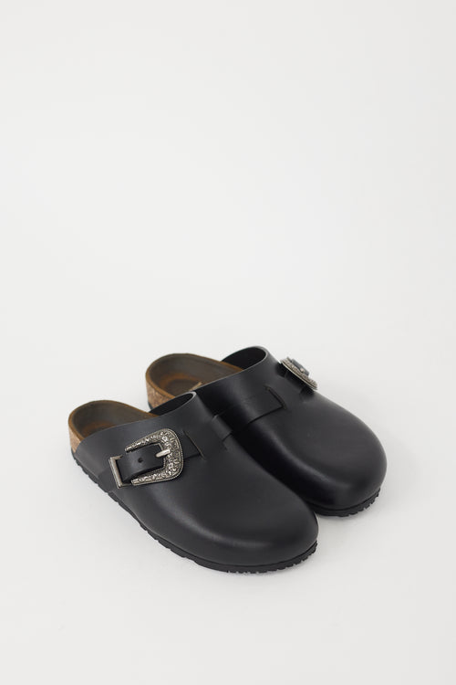 Saint Laurent Black & Silver Leather Nichols Clog Mule