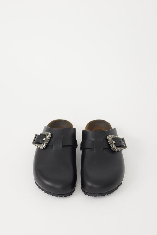 Saint Laurent Black & Silver Leather Nichols Clog Mule