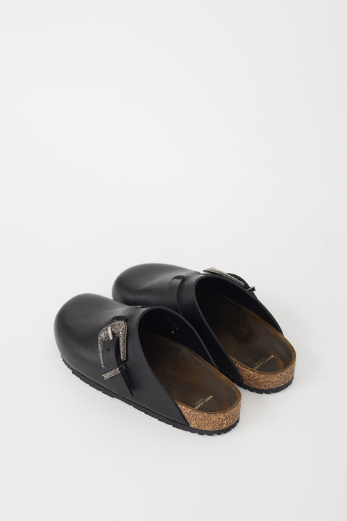 Saint Laurent Black & Silver Leather Nichols Clog Mule