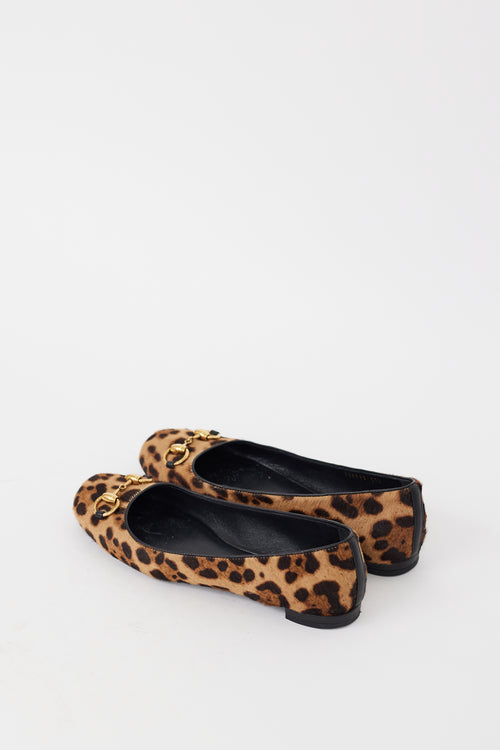 Gucci Brown & Gold Leather Textured Flat