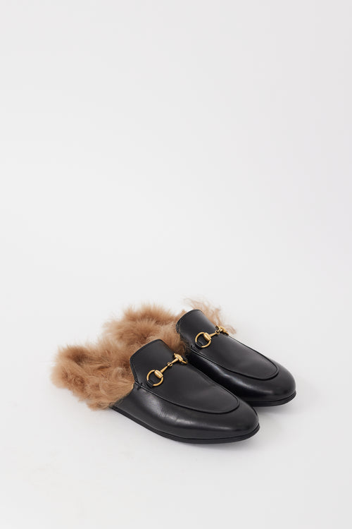 Gucci Black Leather & Fur Princetown Mule
