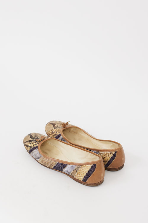 Prada Beige & Multicolour Leather Embossed Bow Flat