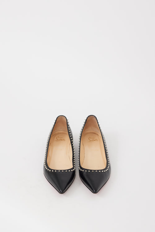 Christian Louboutin Black & Silver Leather Anjalina Studded Flat