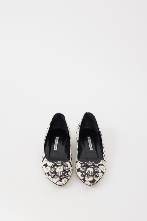 Manolo Blahnik Black & Multicolour Hangisi Floral Jewel Flat