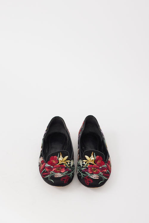 Alexander McQueen Black & Multicolour Floral Embroidered Flat