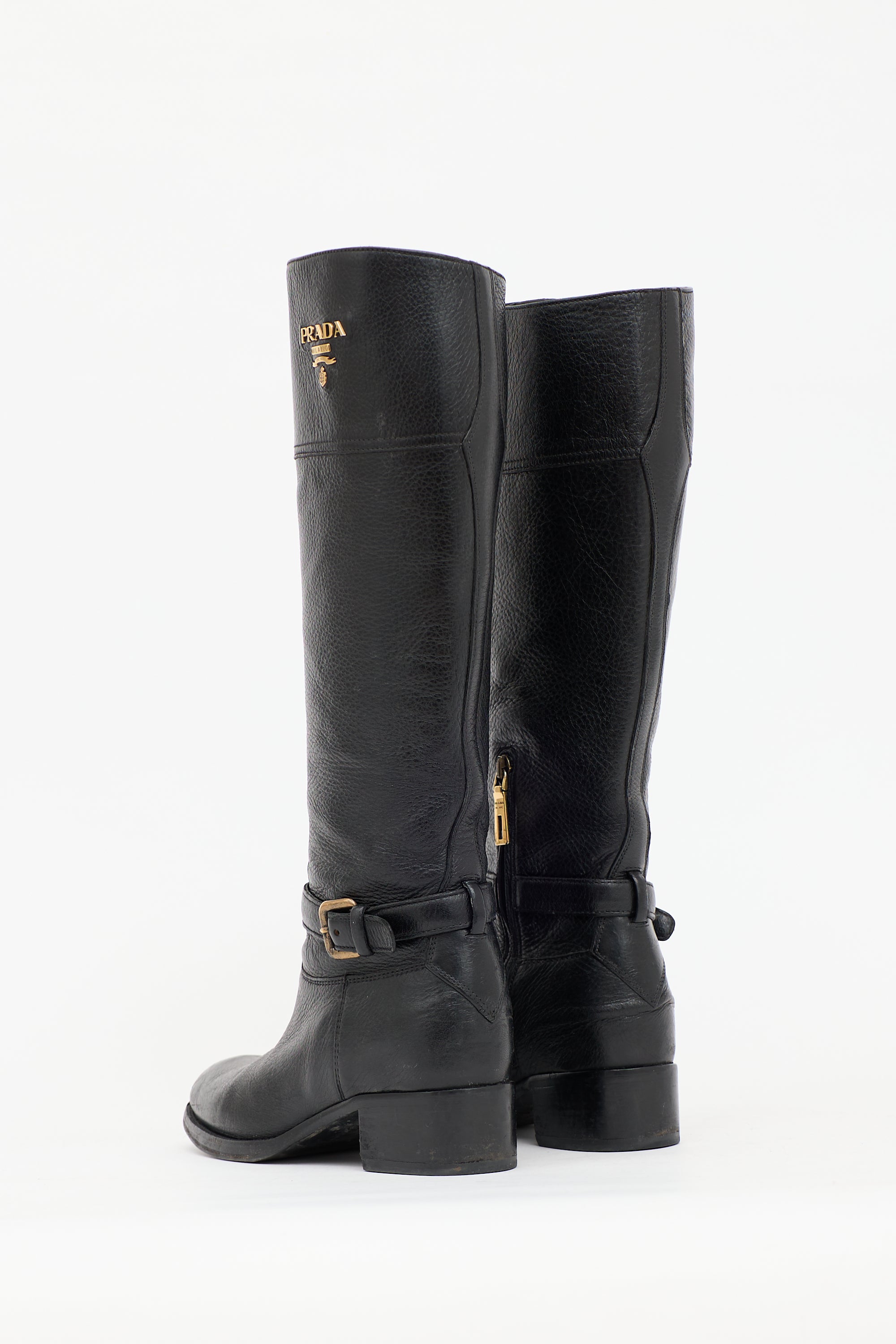Prada Pebbled Leather Logo Boot