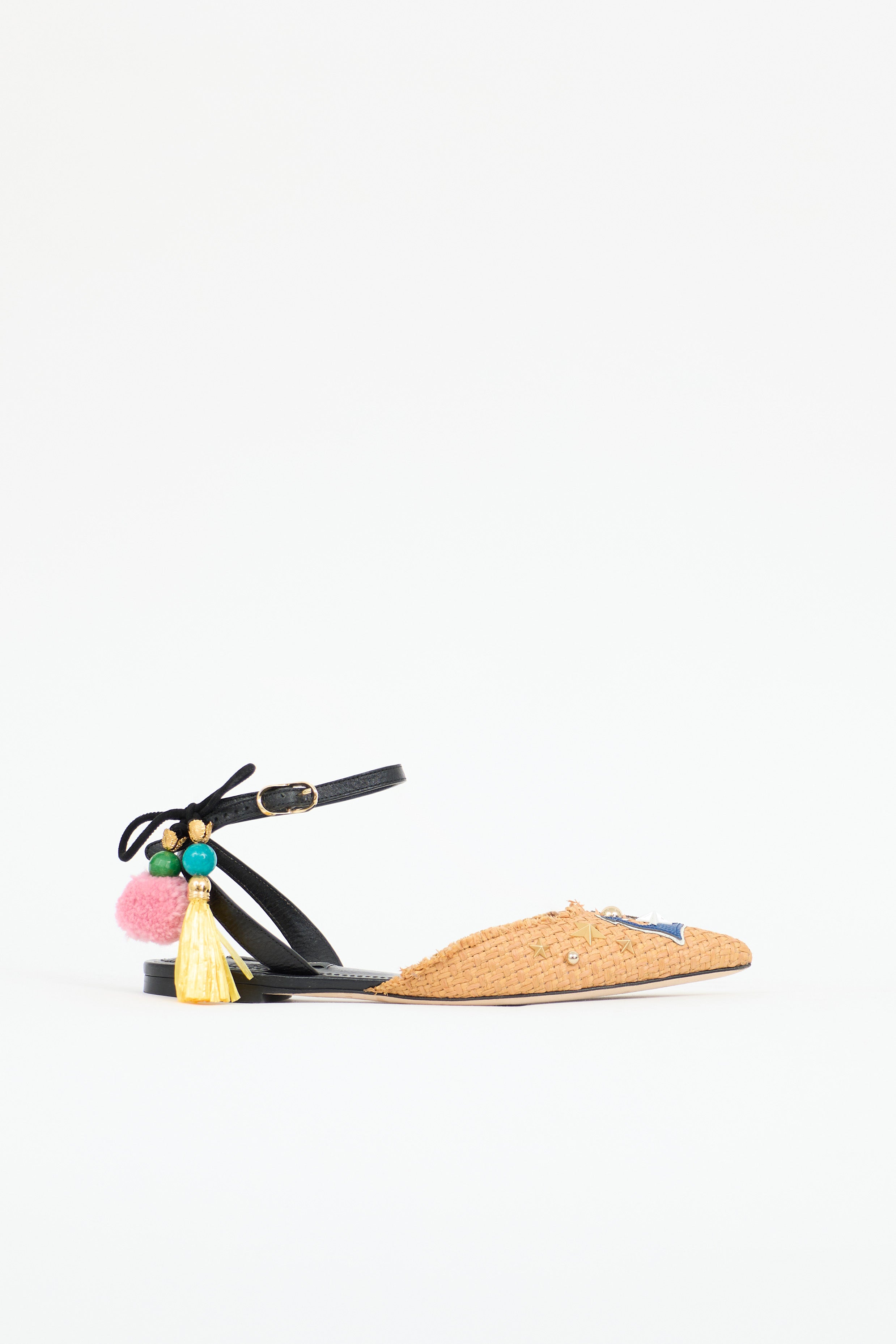 Dolce & Gabbana Raffia Anchor Embellished Flat
