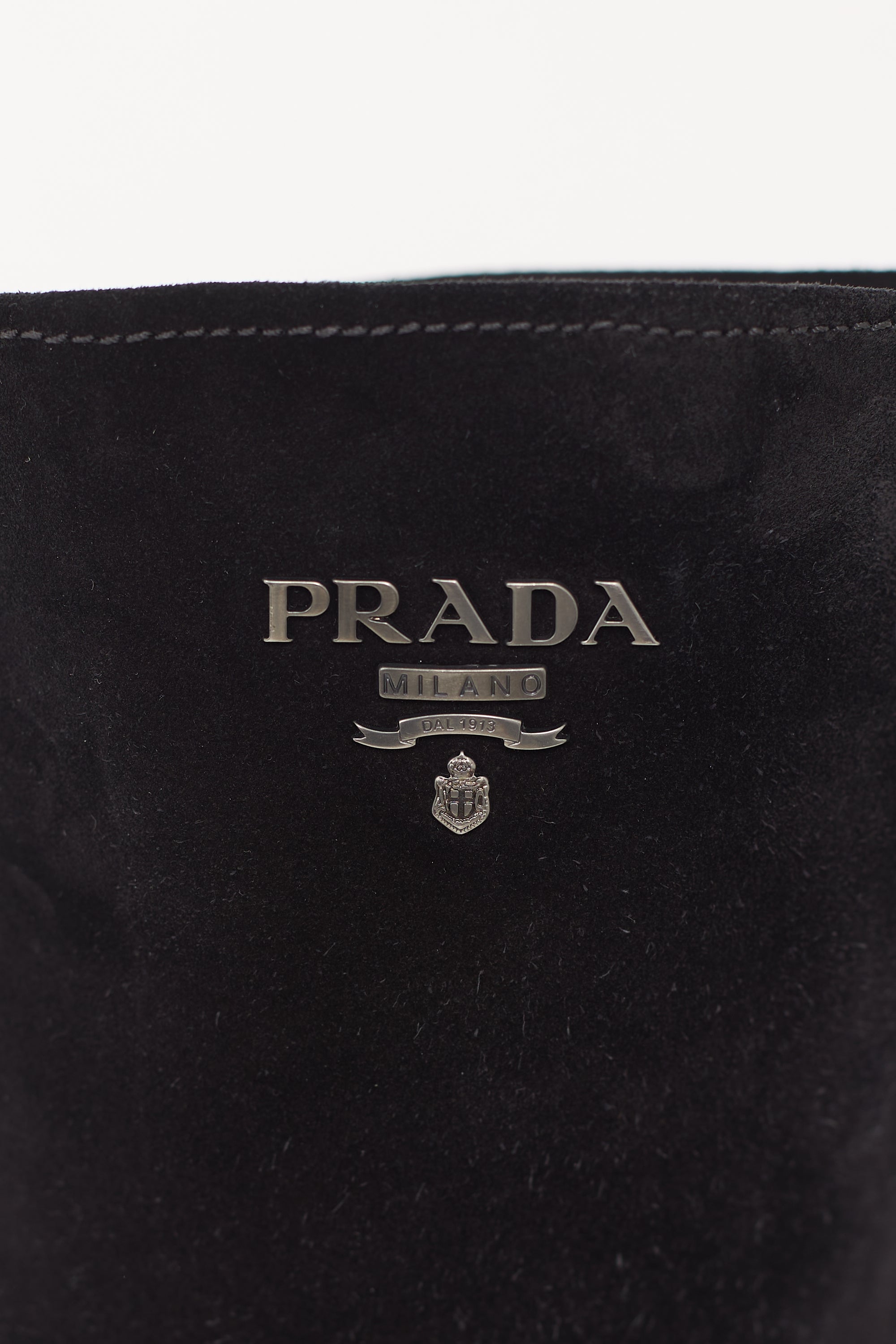 Prada Black Suede Knee High Logo Boot