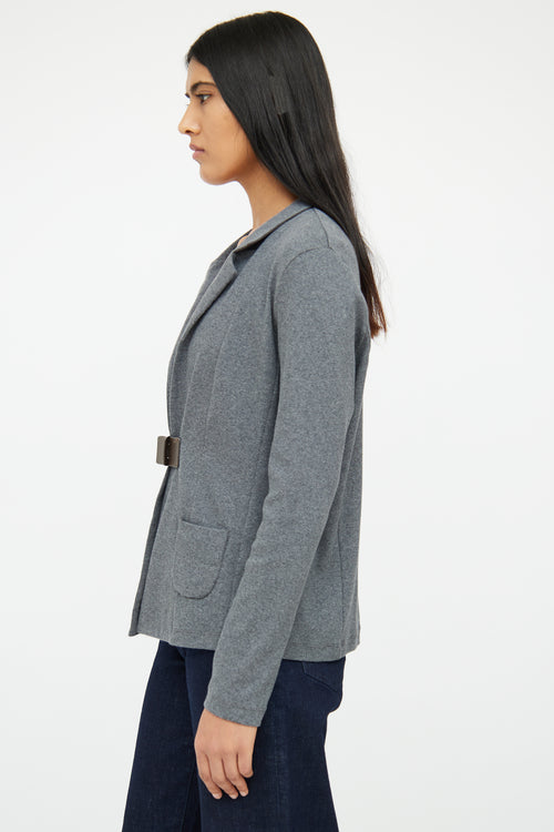 Fabiana Filippi Grey Rib Knit & Leather Buckle Blazer