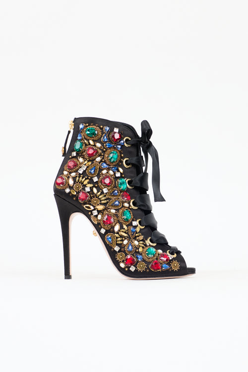 Fausto Puglisi Satin Bejewelled Bootie