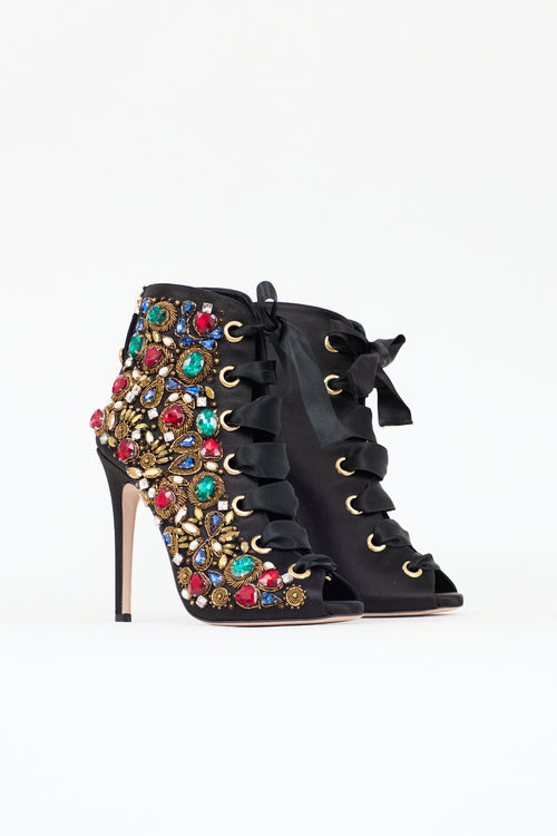 Fausto Puglisi Satin Bejewelled Bootie