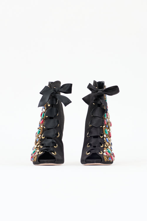 Fausto Puglisi Satin Bejewelled Bootie