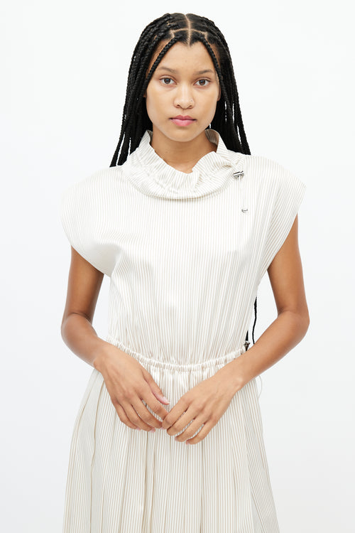 Fendi Beige & Cream Striped Drawstring Dress