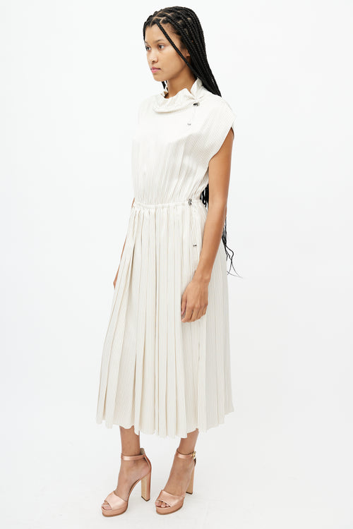 Fendi Beige & Cream Striped Drawstring Dress