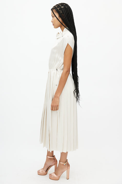 Fendi Beige & Cream Striped Drawstring Dress