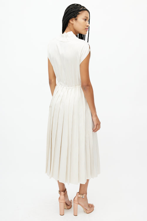 Fendi Beige & Cream Striped Drawstring Dress