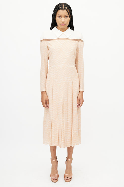 Fendi Beige & Cream Striped Pleated Dress