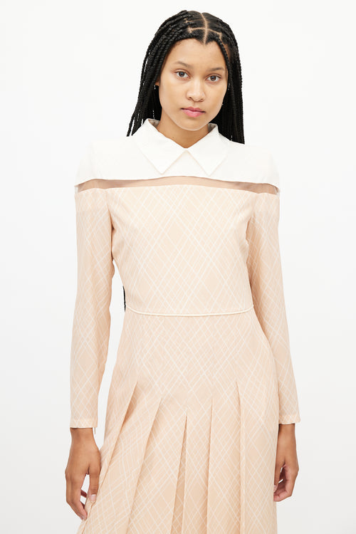 Fendi Beige & Cream Striped Pleated Dress