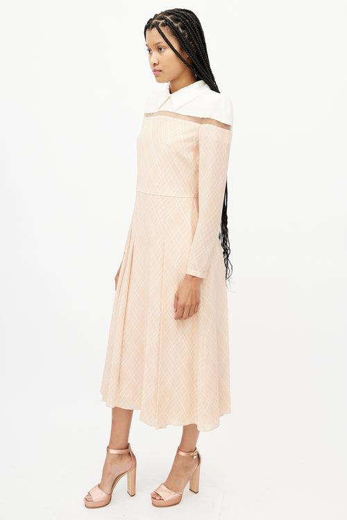 Fendi Beige & Cream Striped Pleated Dress